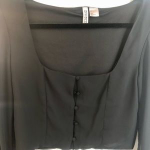 Black H&M divided sheer puff long sleeve crop top